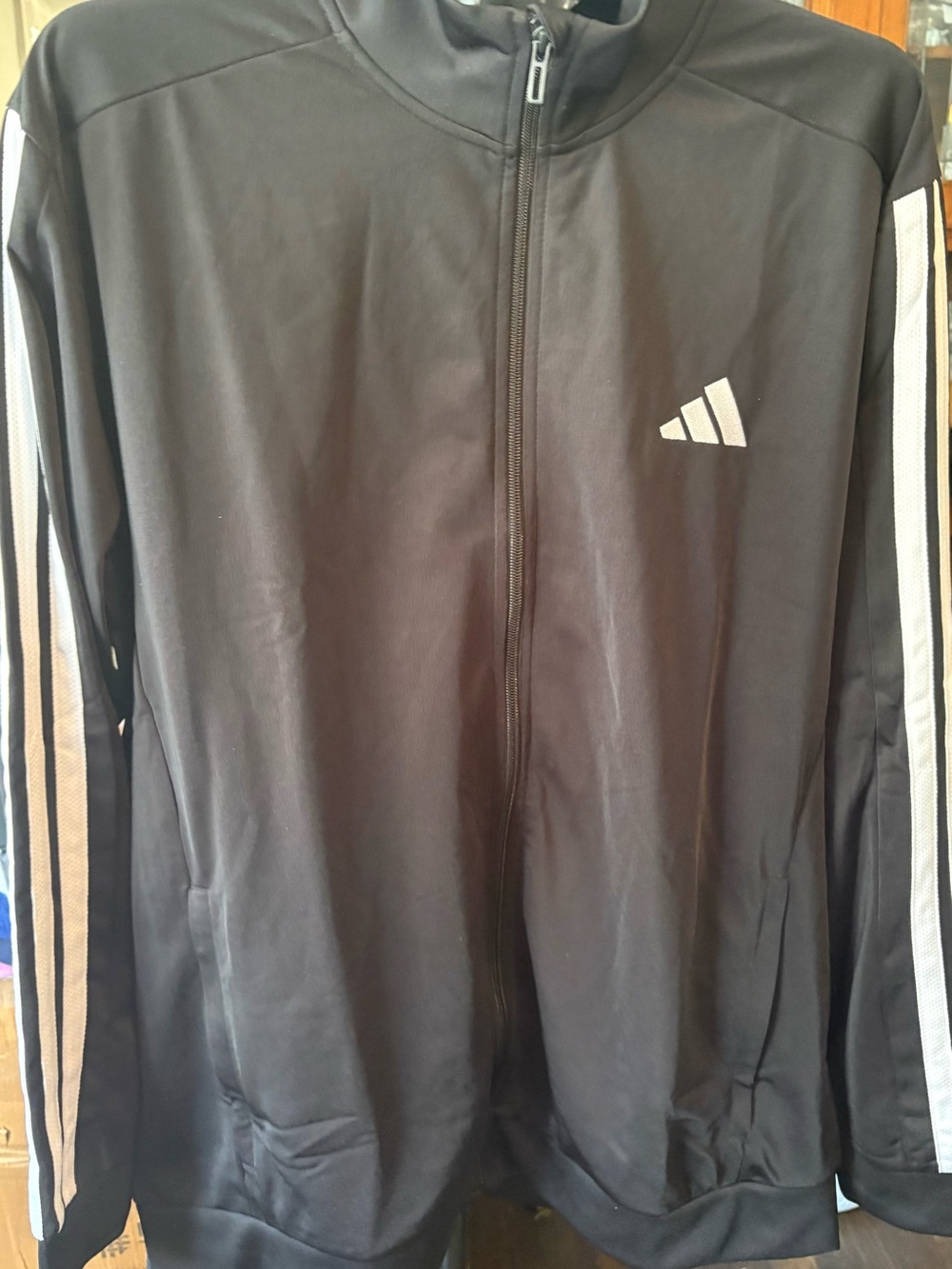 Adidas Black Full Zip Track Jacket Three Stripe Sleeves